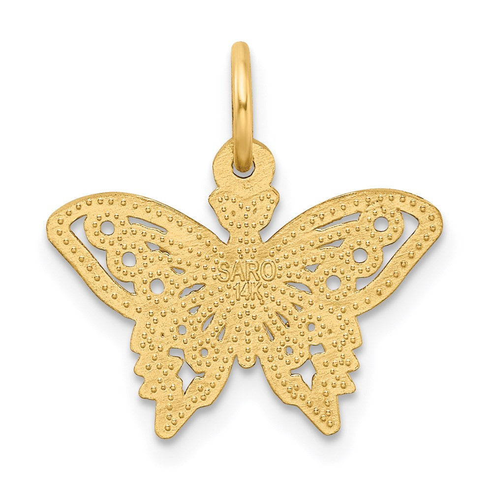 Alternate view of the 14k Yellow Gold Satin and Diamond Cut Butterfly Charm, 17mm by The Black Bow Jewelry Co.