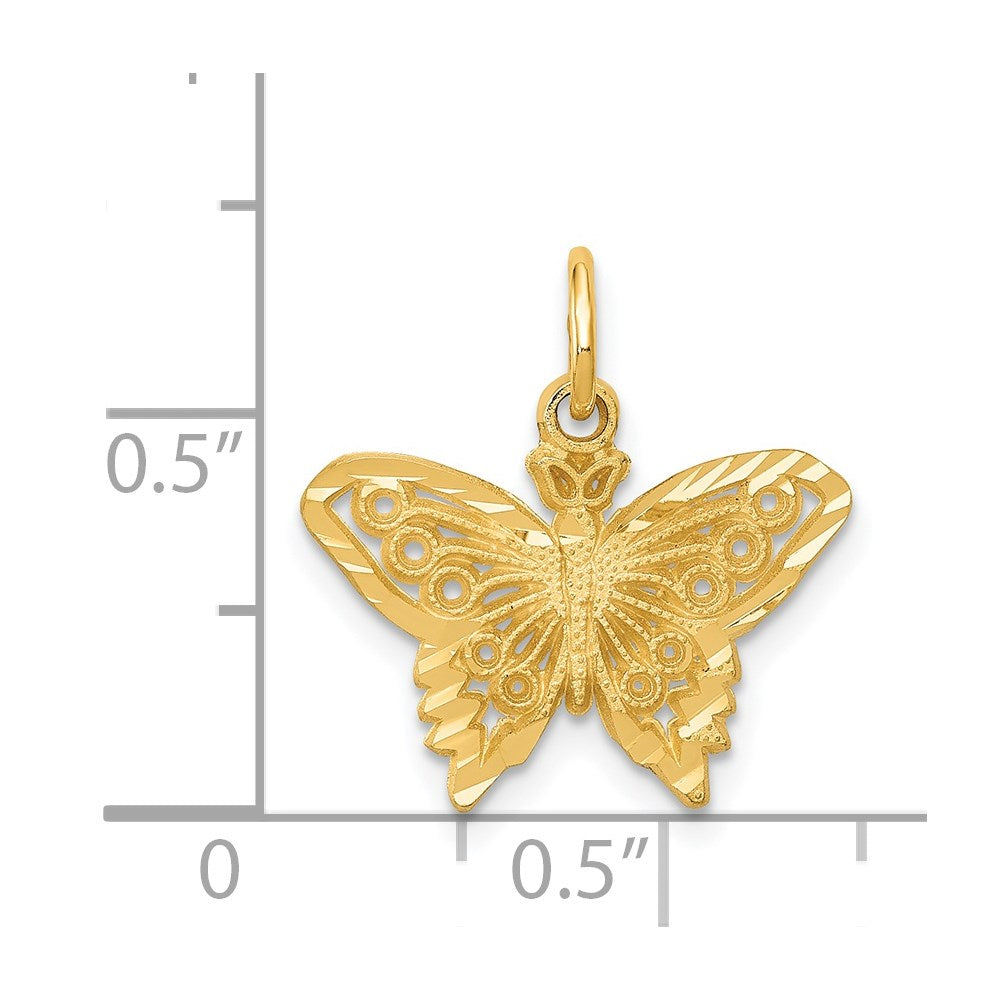 Alternate view of the 14k Yellow Gold Satin and Diamond Cut Butterfly Charm, 17mm by The Black Bow Jewelry Co.