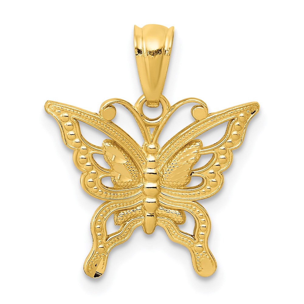 14k Yellow Gold Diamond Cut Butterfly Pendant, 15mm, Item P11703 by The Black Bow Jewelry Co.