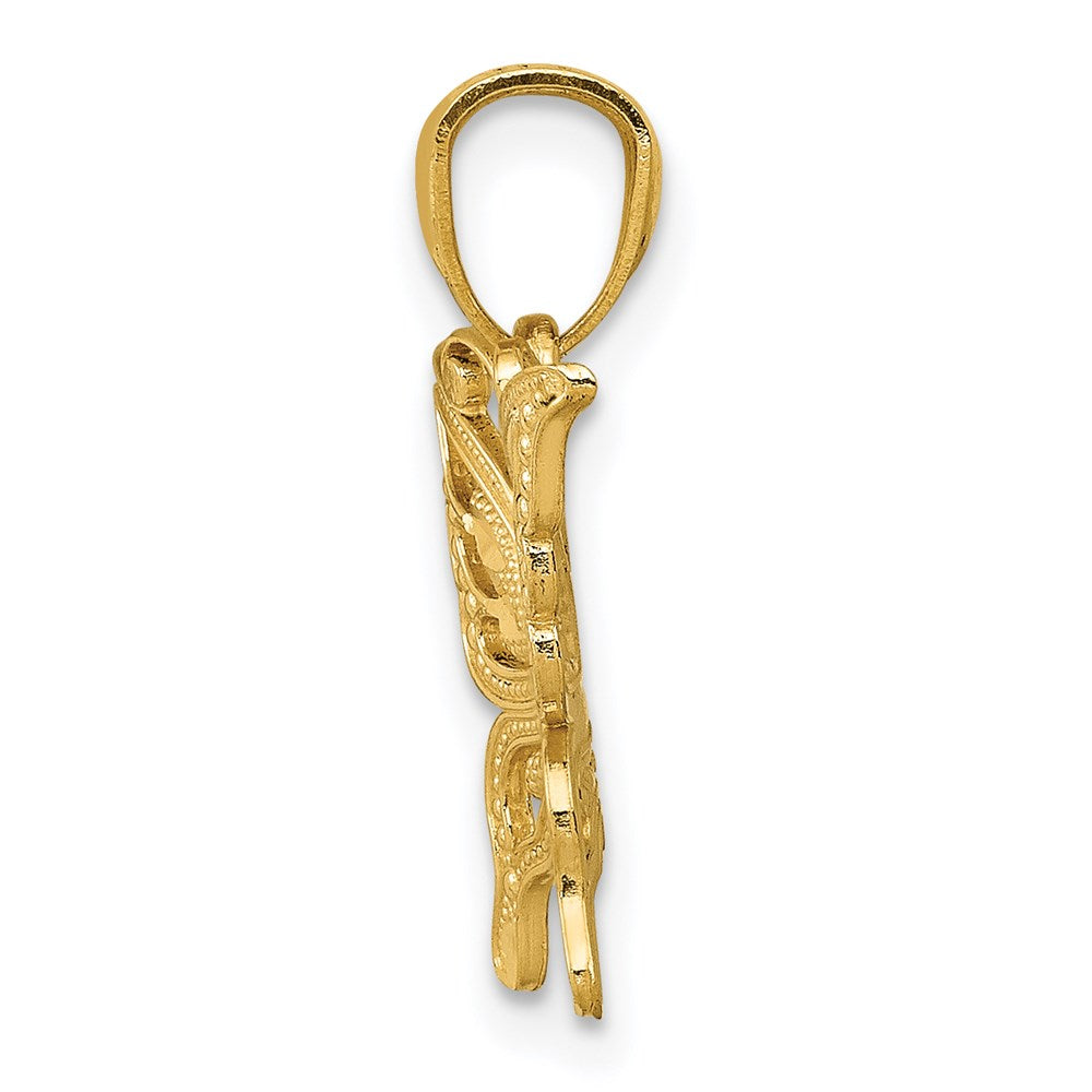 Alternate view of the 14k Yellow Gold Diamond Cut Butterfly Pendant, 15mm by The Black Bow Jewelry Co.