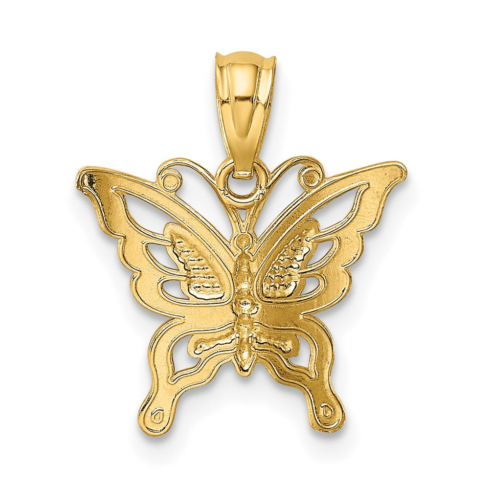 Alternate view of the 14k Yellow Gold Diamond Cut Butterfly Pendant, 15mm by The Black Bow Jewelry Co.