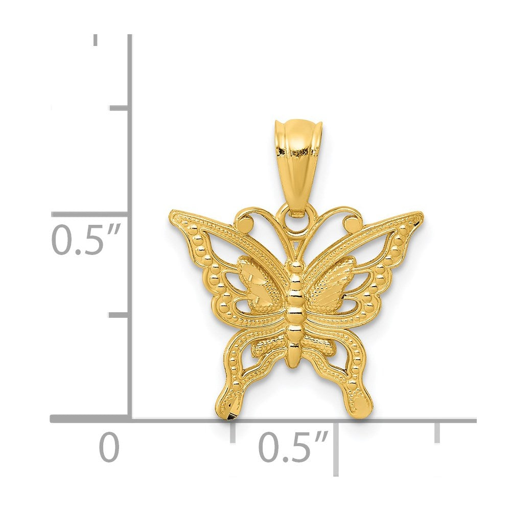 Alternate view of the 14k Yellow Gold Diamond Cut Butterfly Pendant, 15mm by The Black Bow Jewelry Co.