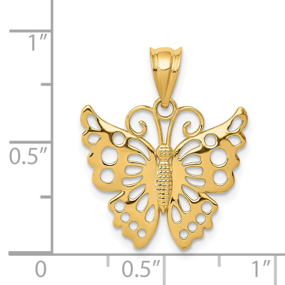 Alternate view of the 14k Yellow Gold Cutout Butterfly Pendant, 19mm by The Black Bow Jewelry Co.