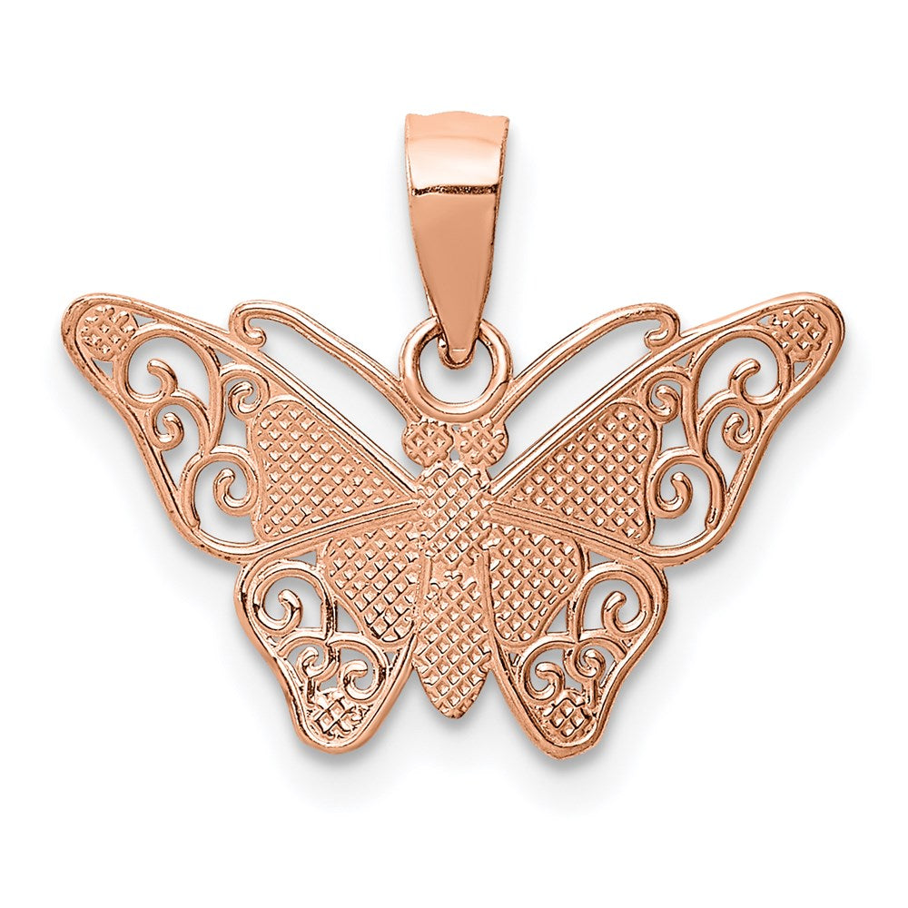 Alternate view of the 14k Rose Gold and White Rhodium Diamond Cut Butterfly Pendant, 18mm by The Black Bow Jewelry Co.