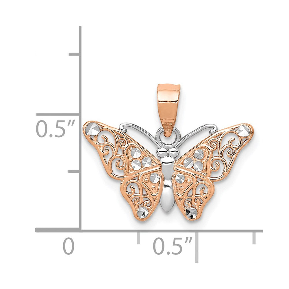 Alternate view of the 14k Rose Gold and White Rhodium Diamond Cut Butterfly Pendant, 18mm by The Black Bow Jewelry Co.
