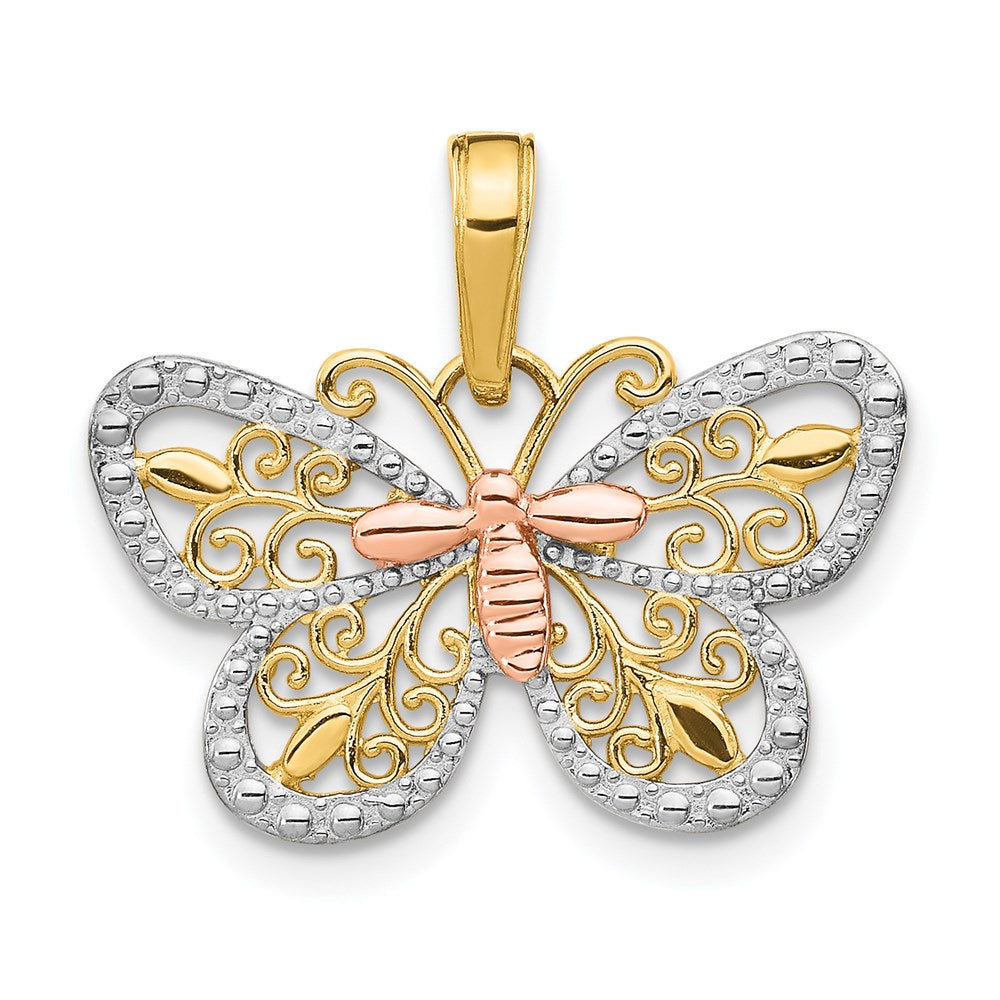 14k Yellow & Rose Gold with White Rhodium 21mm Butterfly Pendant, Item P11707 by The Black Bow Jewelry Co.