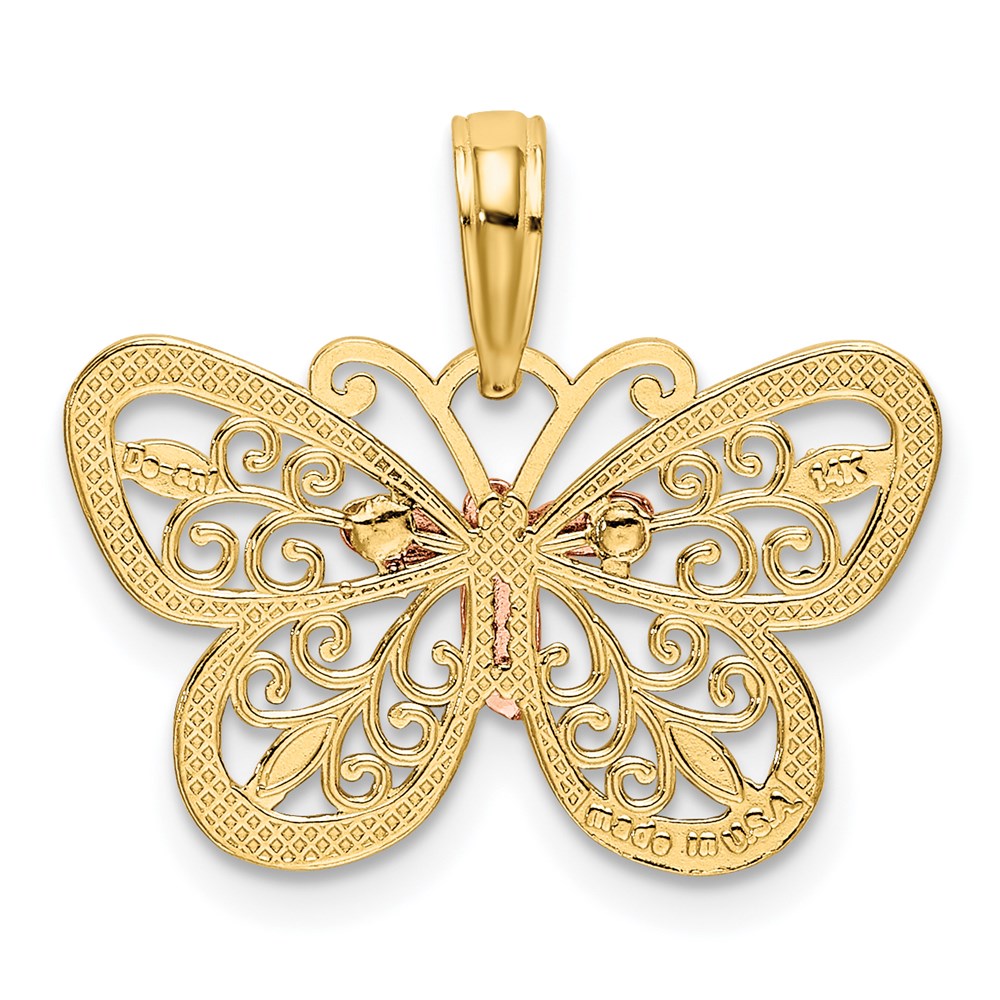 Alternate view of the 14k Yellow & Rose Gold with White Rhodium 21mm Butterfly Pendant by The Black Bow Jewelry Co.
