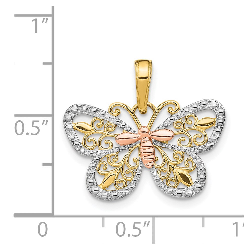 Alternate view of the 14k Yellow & Rose Gold with White Rhodium 21mm Butterfly Pendant by The Black Bow Jewelry Co.