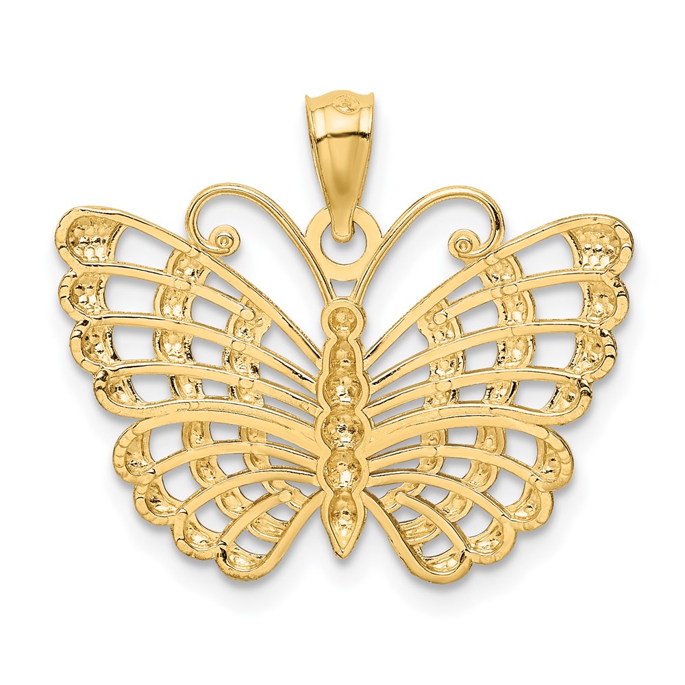 Alternate view of the 14k Yellow Gold & White Rhodium 24mm Diamond Cut Butterfly Pendant by The Black Bow Jewelry Co.
