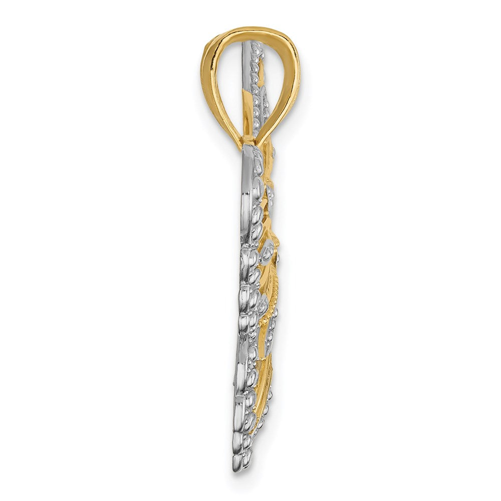 Alternate view of the 14k Yellow Gold and White Rhodium Ornate Butterfly Pendant, 34mm by The Black Bow Jewelry Co.