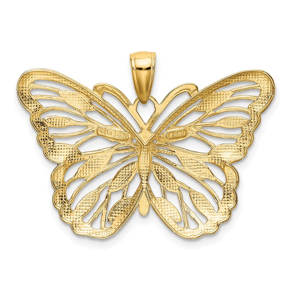 Alternate view of the 14k Yellow Gold and White Rhodium Ornate Butterfly Pendant, 34mm by The Black Bow Jewelry Co.