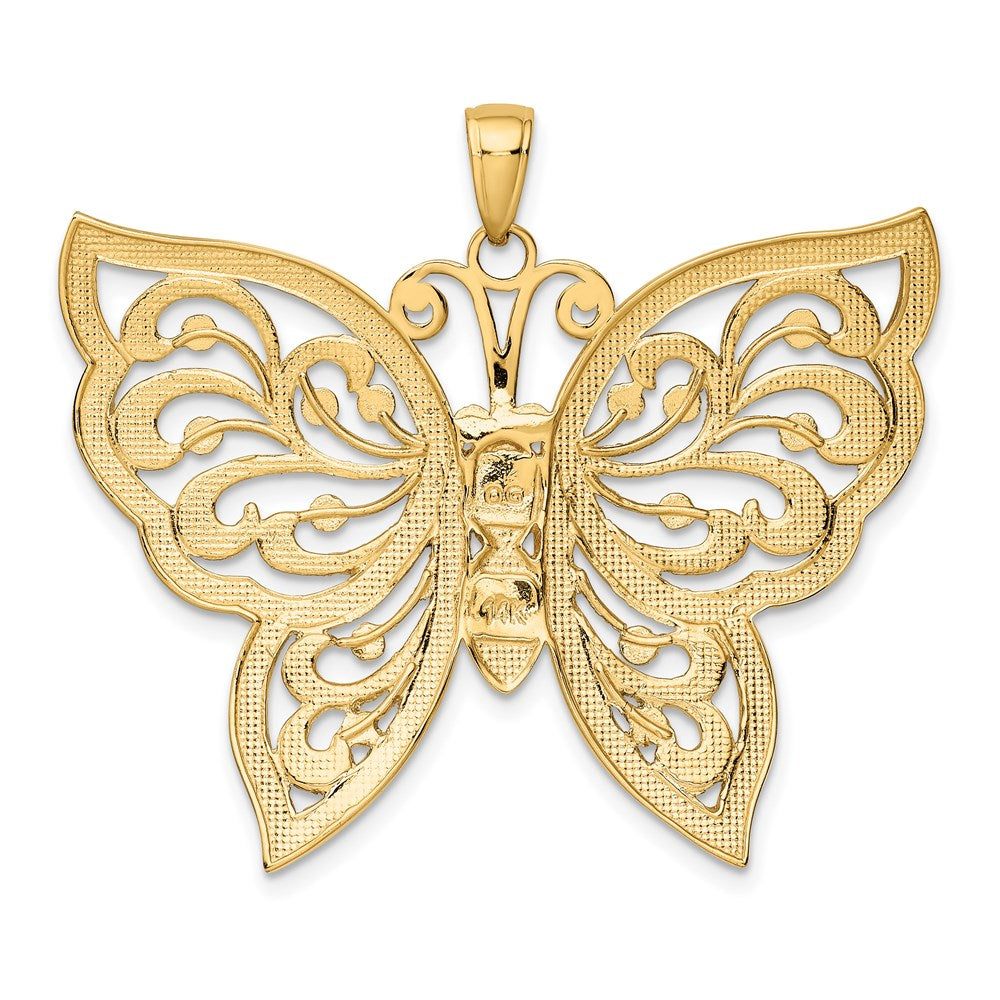 Alternate view of the 14k Yellow Gold & White Rhodium 42mm Filigree Butterfly Pendant by The Black Bow Jewelry Co.
