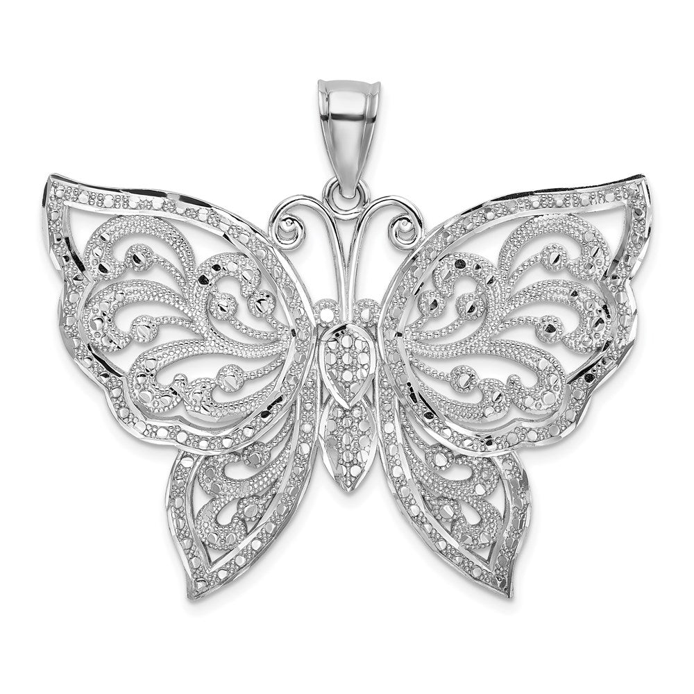 14k White Gold Filigree Butterfly Pendant, 42mm, Item P11719 by The Black Bow Jewelry Co.
