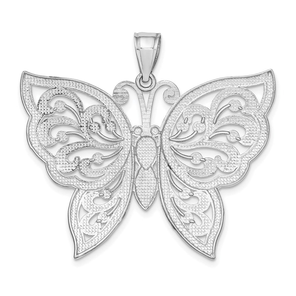 Alternate view of the 14k White Gold Filigree Butterfly Pendant, 42mm by The Black Bow Jewelry Co.