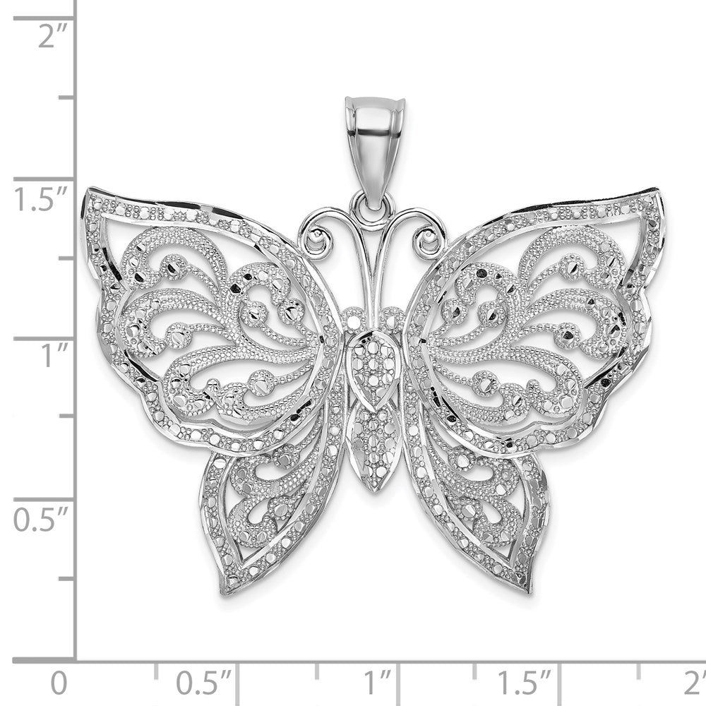 Alternate view of the 14k White Gold Filigree Butterfly Pendant, 42mm by The Black Bow Jewelry Co.