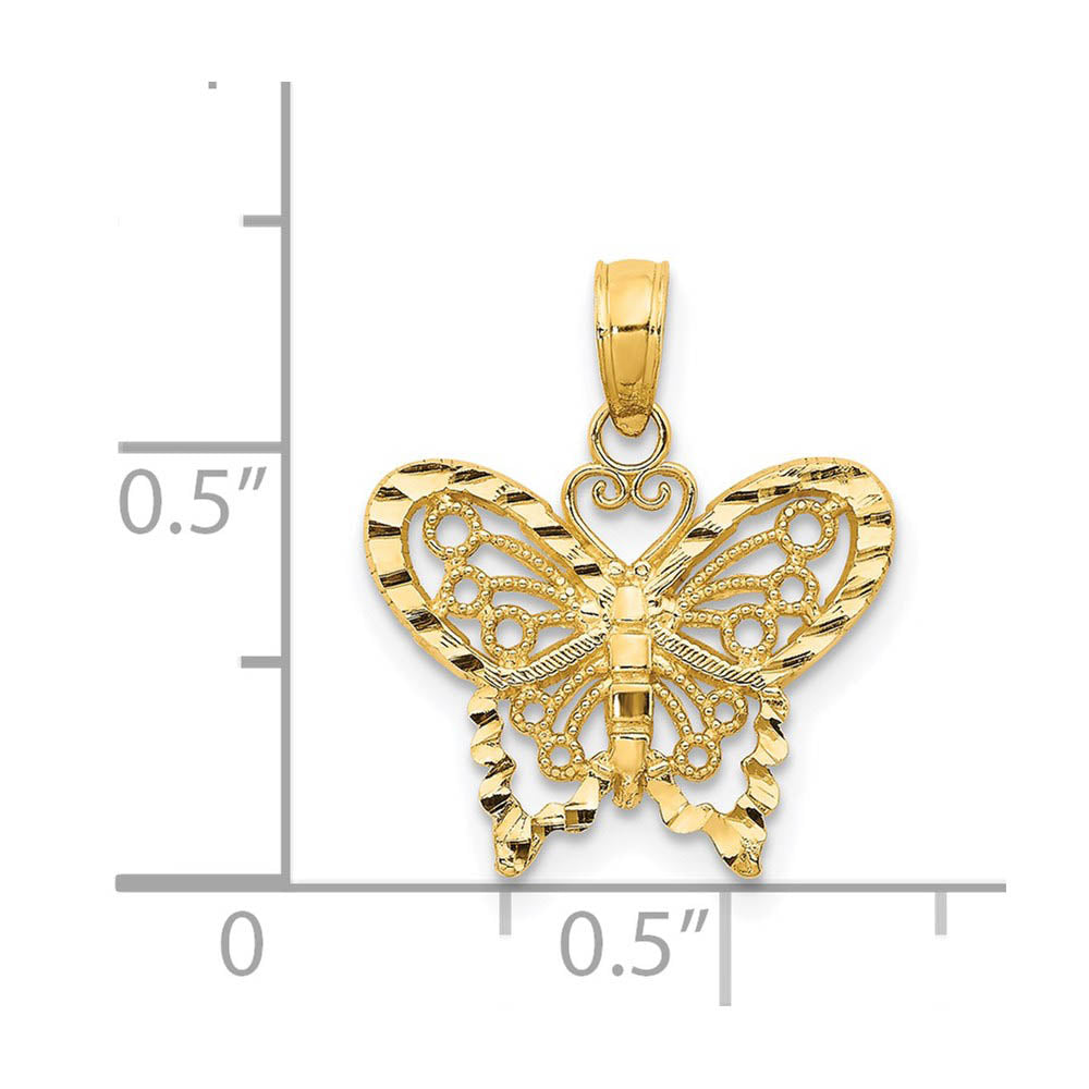 Alternate view of the 14k Yellow Gold 16mm Diamond Cut Butterfly Pendant by The Black Bow Jewelry Co.