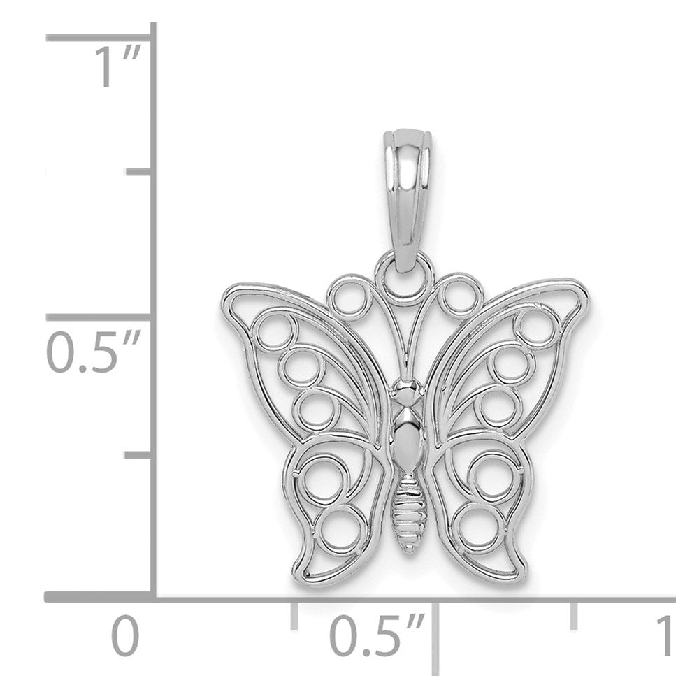 Alternate view of the 14k White Gold Polished Cutout Butterfly Pendant, 16mm by The Black Bow Jewelry Co.