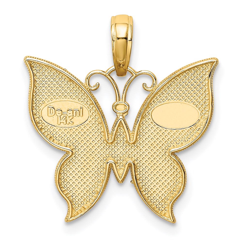 Alternate view of the 14k Yellow Gold and White Rhodium Fancy Butterfly Pendant, 19mm by The Black Bow Jewelry Co.