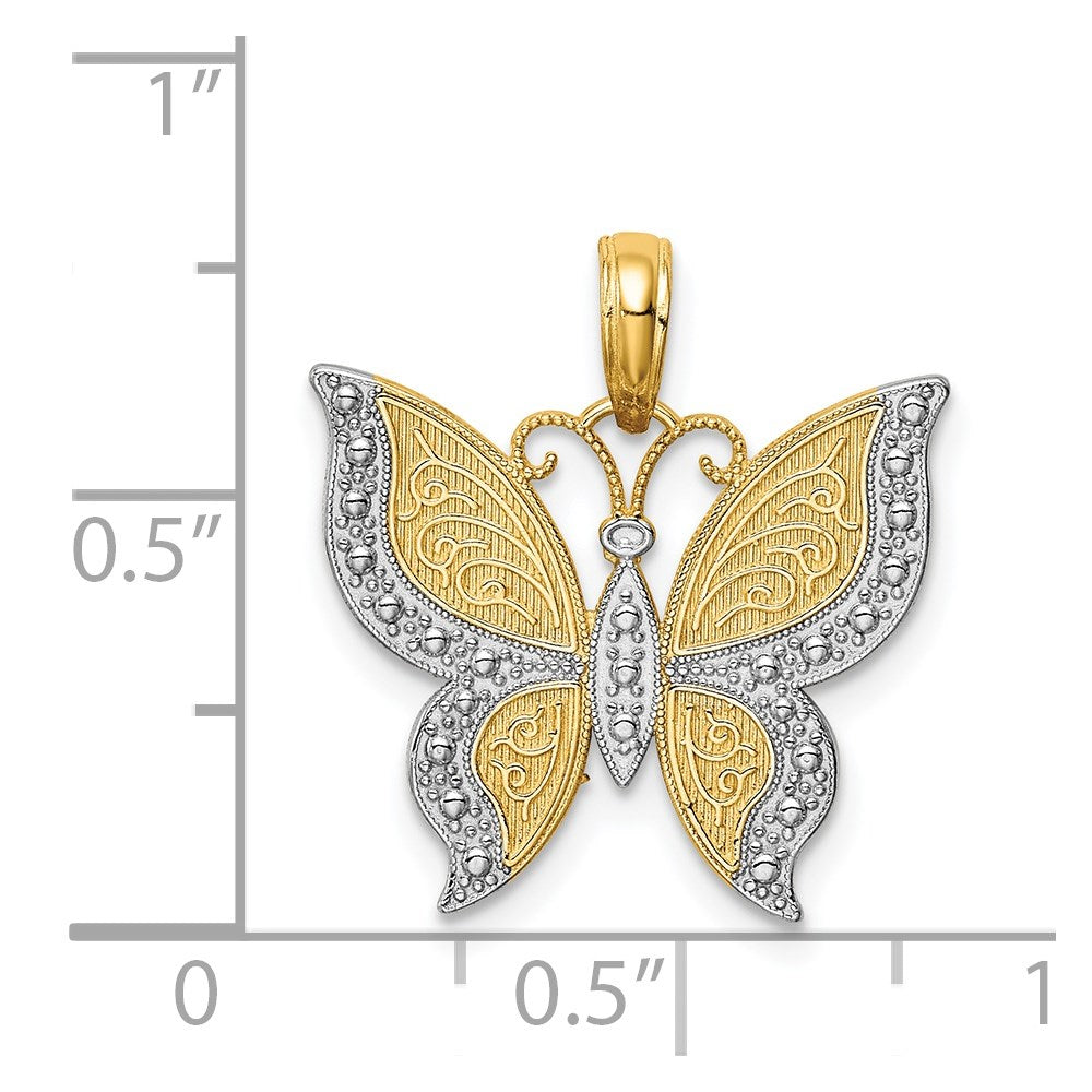 Alternate view of the 14k Yellow Gold and White Rhodium Fancy Butterfly Pendant, 19mm by The Black Bow Jewelry Co.