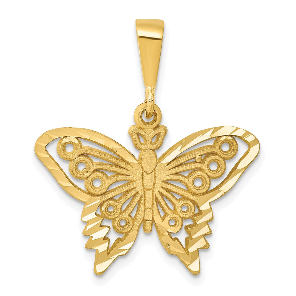 14k Yellow Gold Satin and Diamond Cut Butterfly Pendant, 25mm, Item P11730 by The Black Bow Jewelry Co.