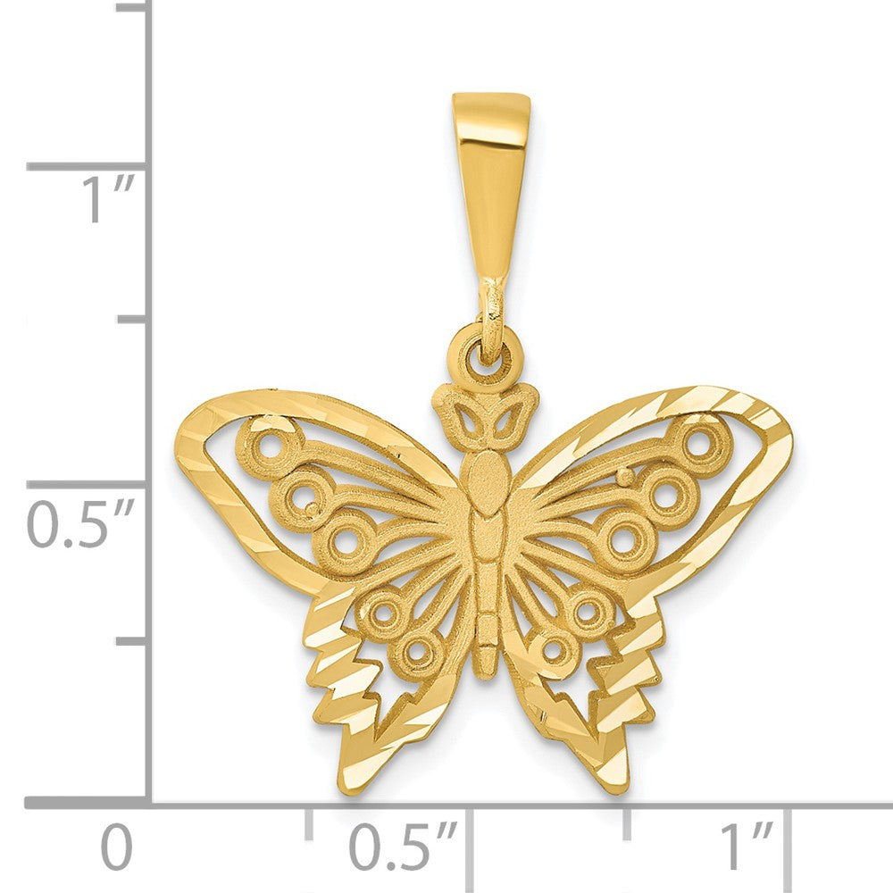 Alternate view of the 14k Yellow Gold Satin and Diamond Cut Butterfly Pendant, 25mm by The Black Bow Jewelry Co.