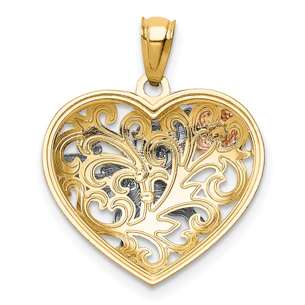Alternate view of the 14k Yellow & Rose Gold with White Rhodium 19mm Heart Butterfly Pendant by The Black Bow Jewelry Co.