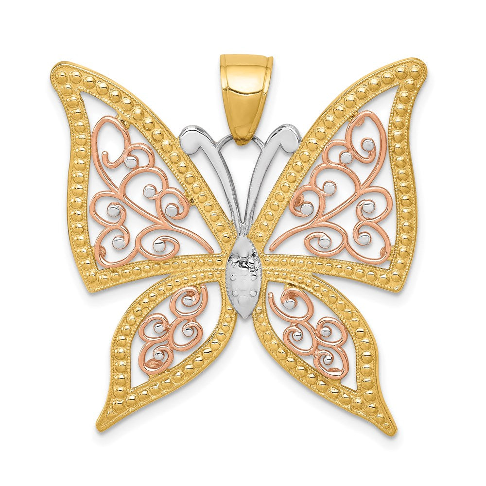 14k Yellow & Rose Gold with White Rhodium 33mm Butterfly Pendant, Item P11738 by The Black Bow Jewelry Co.