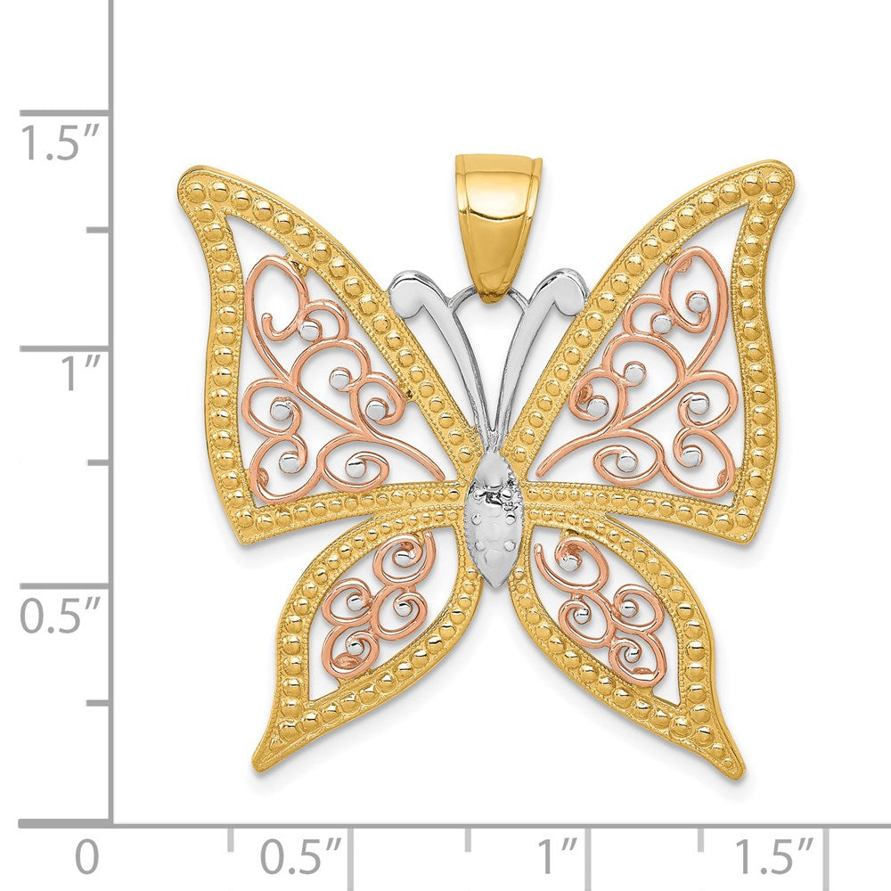 Alternate view of the 14k Yellow & Rose Gold with White Rhodium 33mm Butterfly Pendant by The Black Bow Jewelry Co.