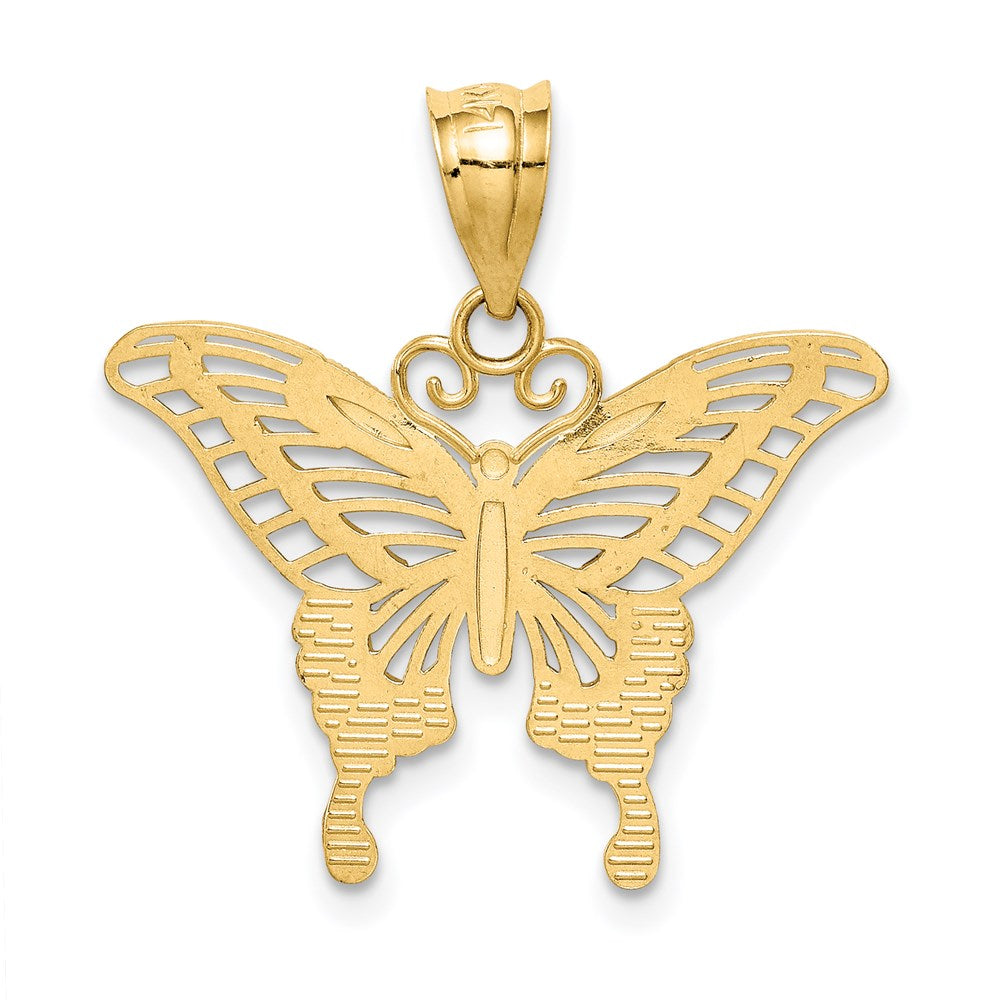Alternate view of the 14k Yellow Gold & White Rhodium 22mm Diamond Cut Butterfly Pendant by The Black Bow Jewelry Co.