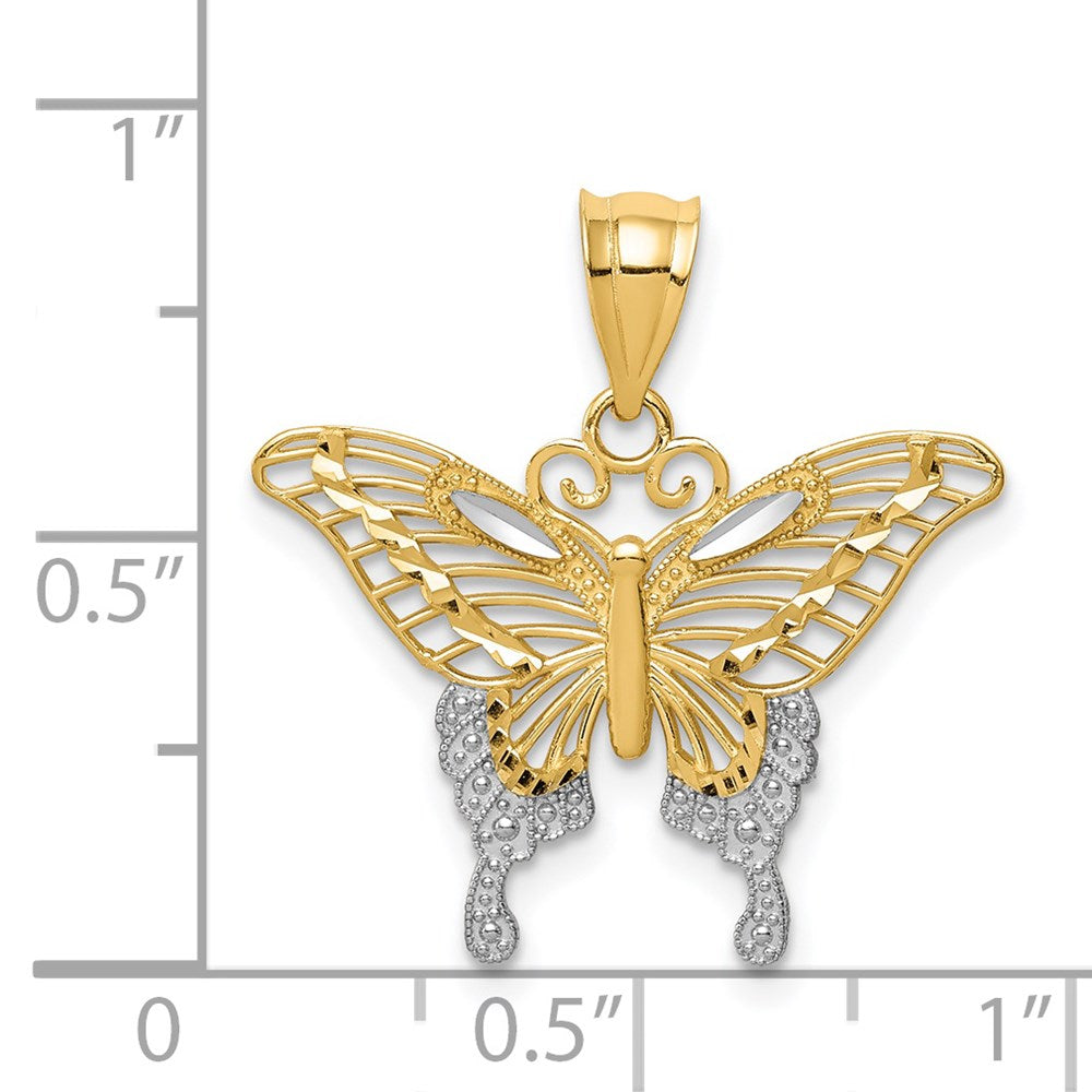 Alternate view of the 14k Yellow Gold & White Rhodium 22mm Diamond Cut Butterfly Pendant by The Black Bow Jewelry Co.