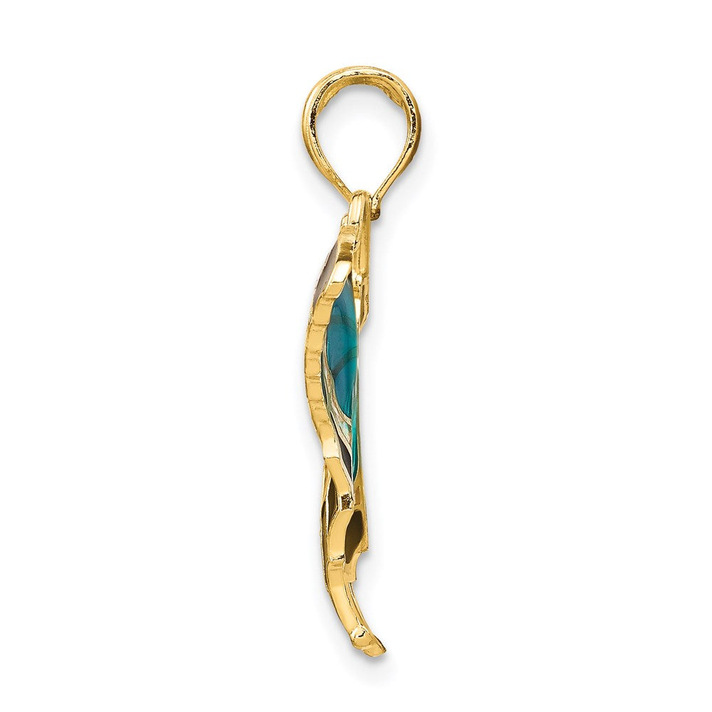 Alternate view of the 14k Yellow Gold & Aqua Translucent Acrylic Butterfly Pendant, 30mm by The Black Bow Jewelry Co.