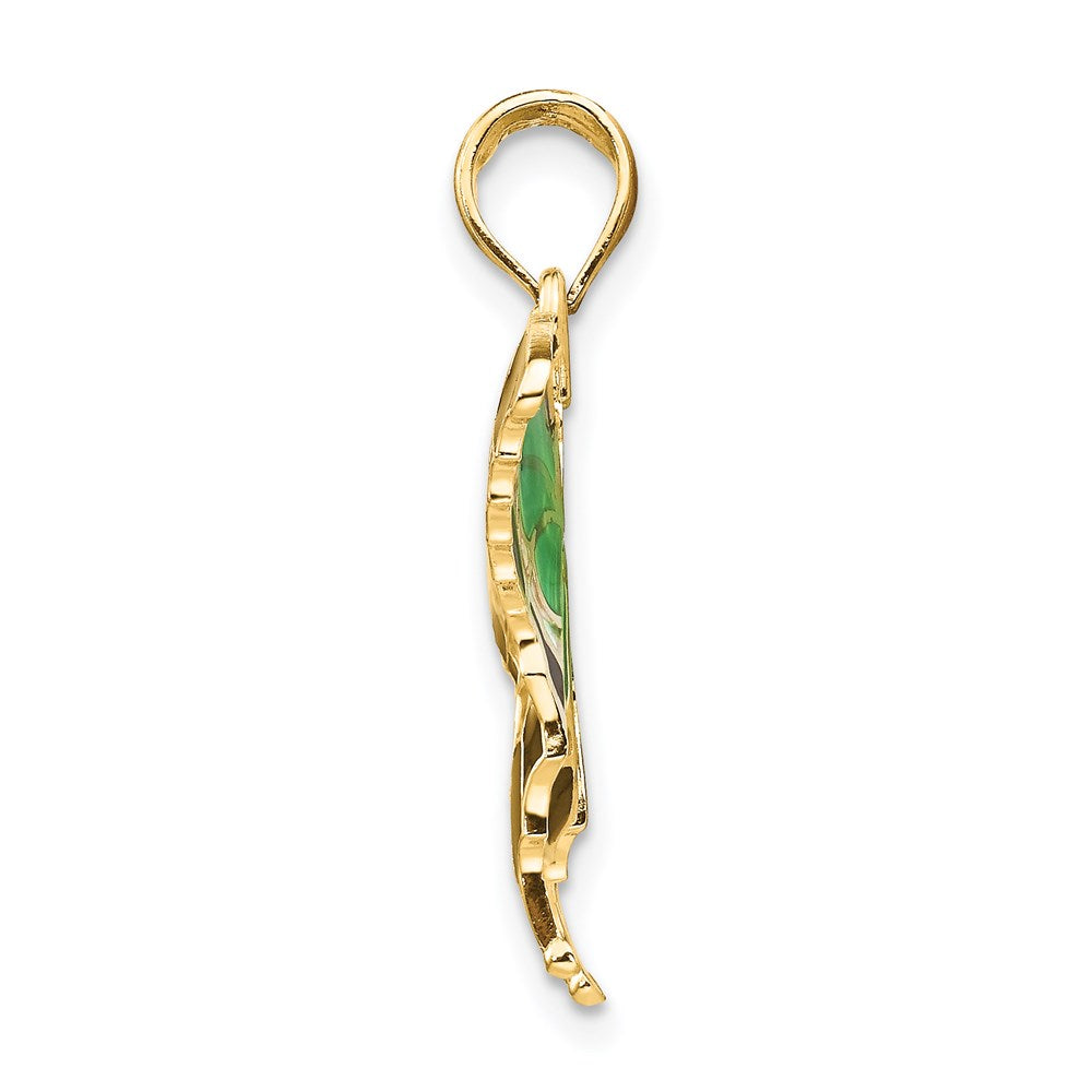 Alternate view of the 14k Yellow Gold & Green Translucent Acrylic Butterfly Pendant, 30mm by The Black Bow Jewelry Co.