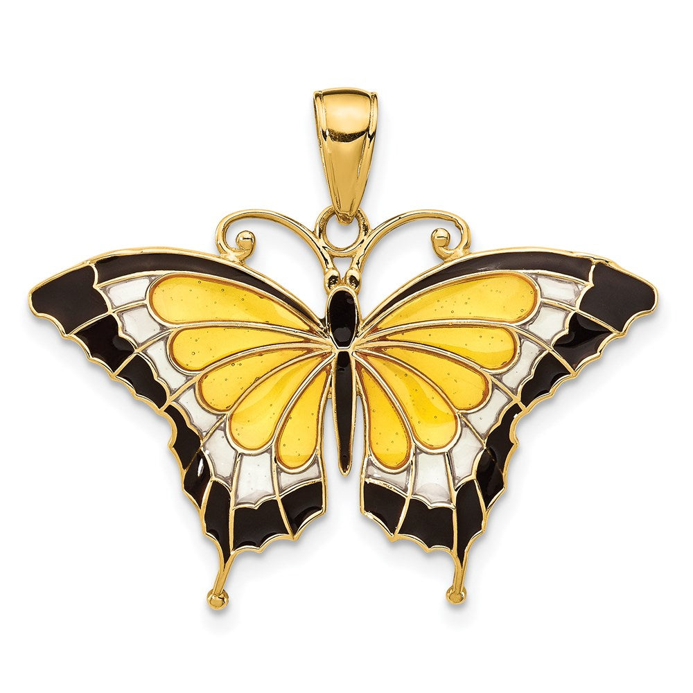 14k Yellow Gold & Yellow Translucent Acrylic Butterfly Pendant, 30mm, Item P11749 by The Black Bow Jewelry Co.
