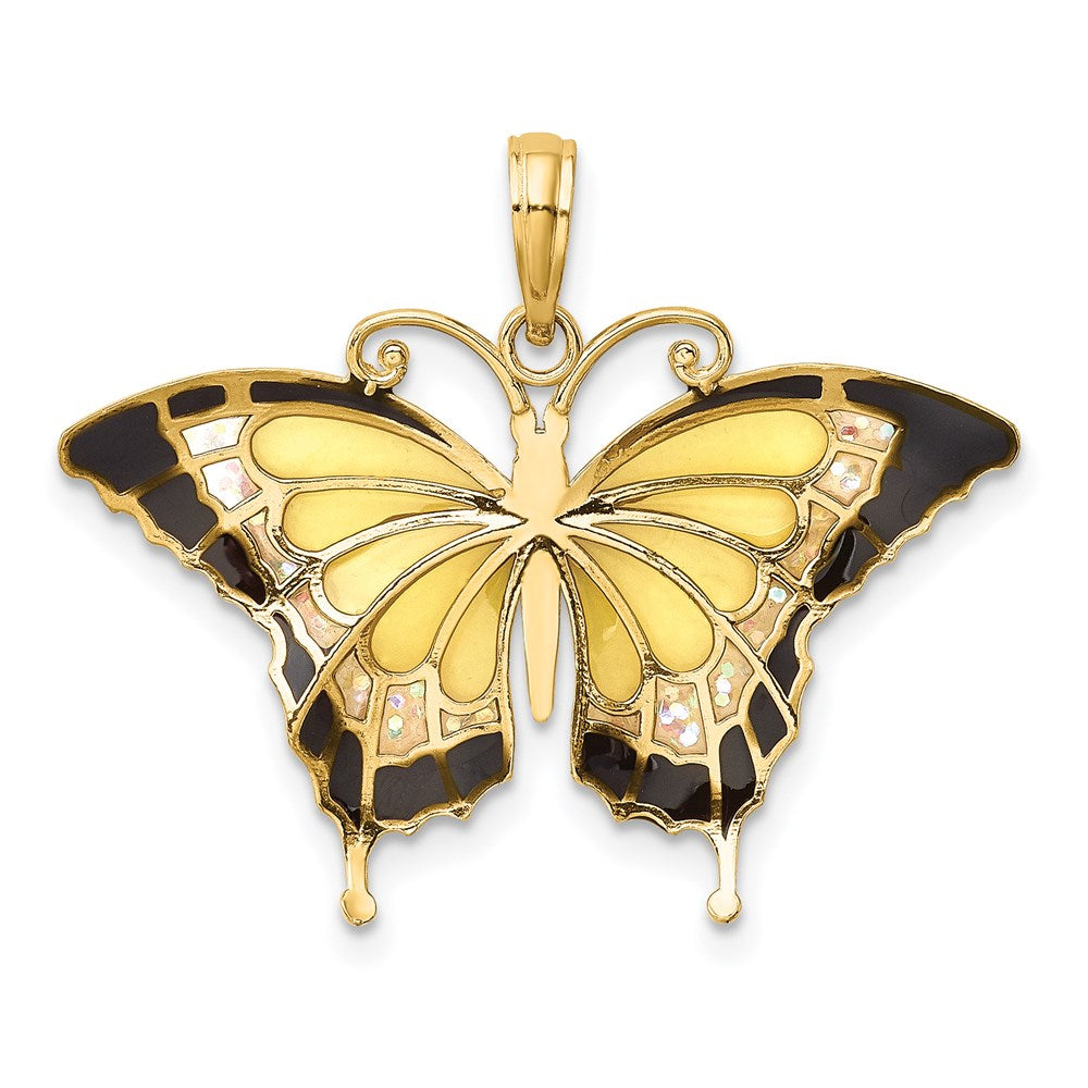 Alternate view of the 14k Yellow Gold & Yellow Translucent Acrylic Butterfly Pendant, 30mm by The Black Bow Jewelry Co.