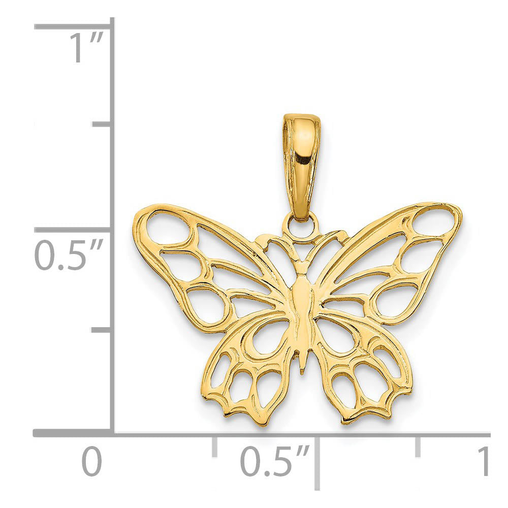 Alternate view of the 14k Yellow Gold Cutout Butterfly Flat Back Pendant, 20mm by The Black Bow Jewelry Co.