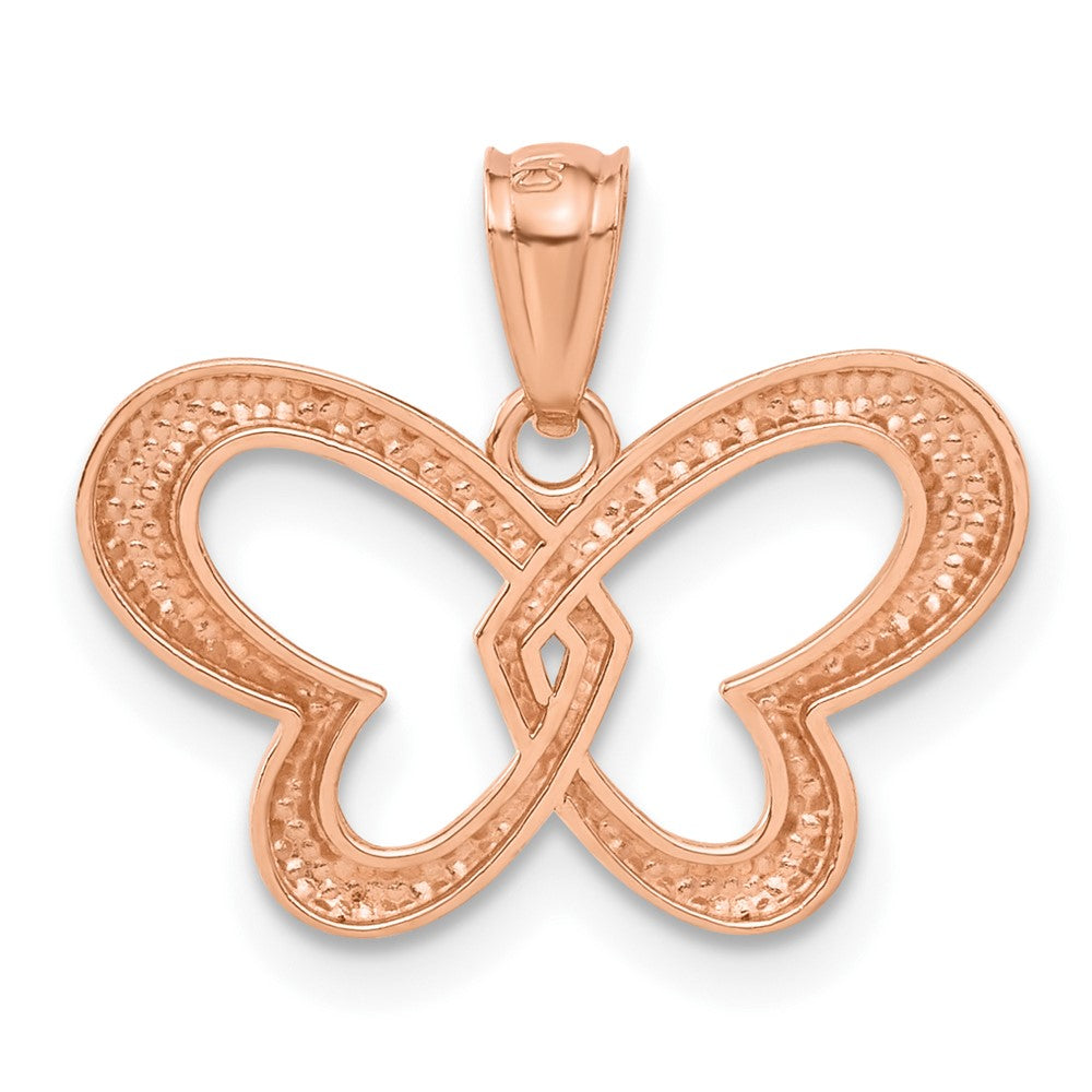 Alternate view of the 14k Rose Gold and White Rhodium Heart Winged Butterfly Pendant, 19mm by The Black Bow Jewelry Co.