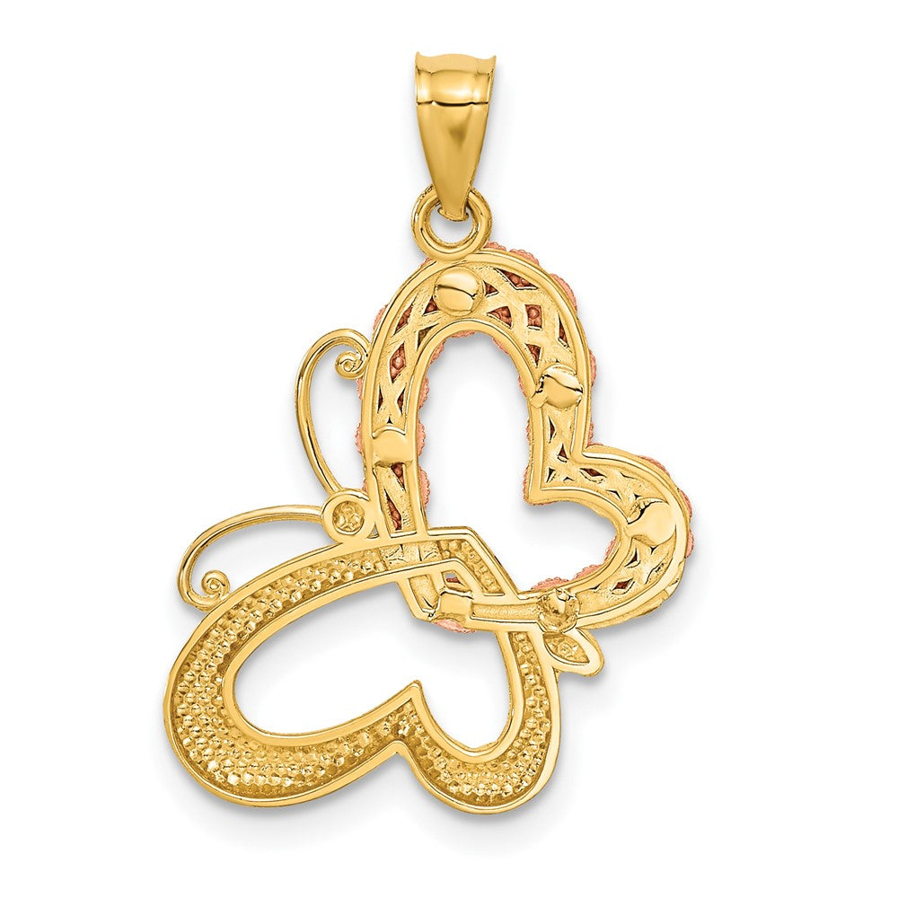 Alternate view of the 14k Yellow & Rose Gold w/ White Rhodium 22mm Heart Butterfly Pendant by The Black Bow Jewelry Co.