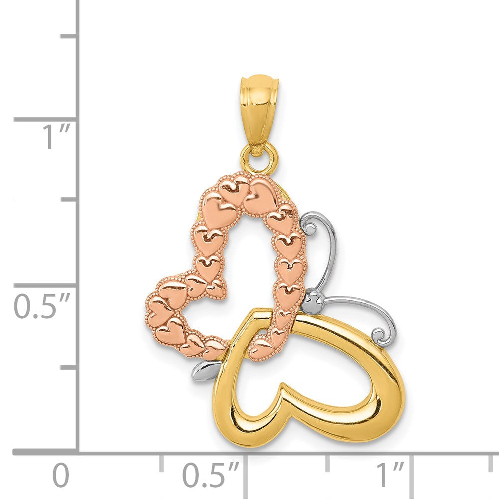Alternate view of the 14k Yellow & Rose Gold w/ White Rhodium 22mm Heart Butterfly Pendant by The Black Bow Jewelry Co.