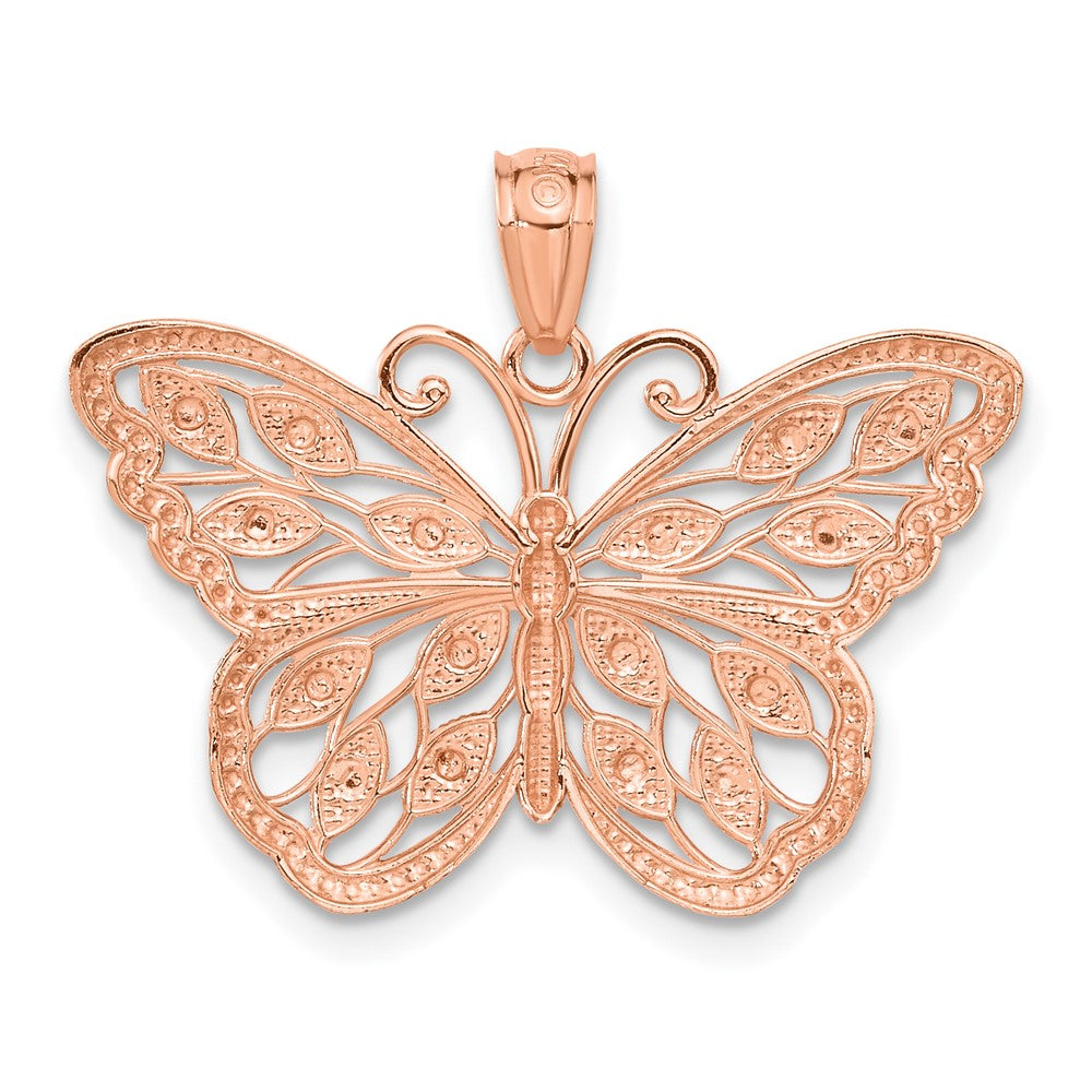 Alternate view of the 14k Rose Gold and White Rhodium Textured Butterfly Pendant, 26mm by The Black Bow Jewelry Co.