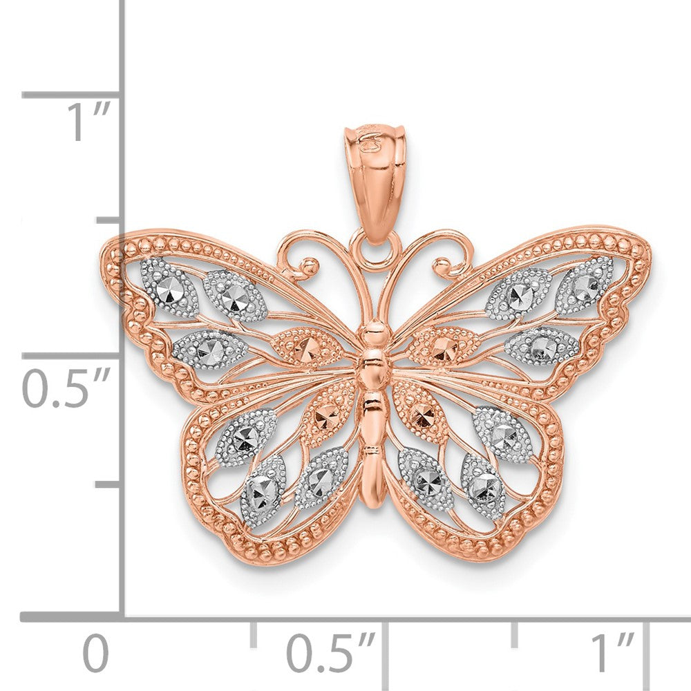 Alternate view of the 14k Rose Gold and White Rhodium Textured Butterfly Pendant, 26mm by The Black Bow Jewelry Co.