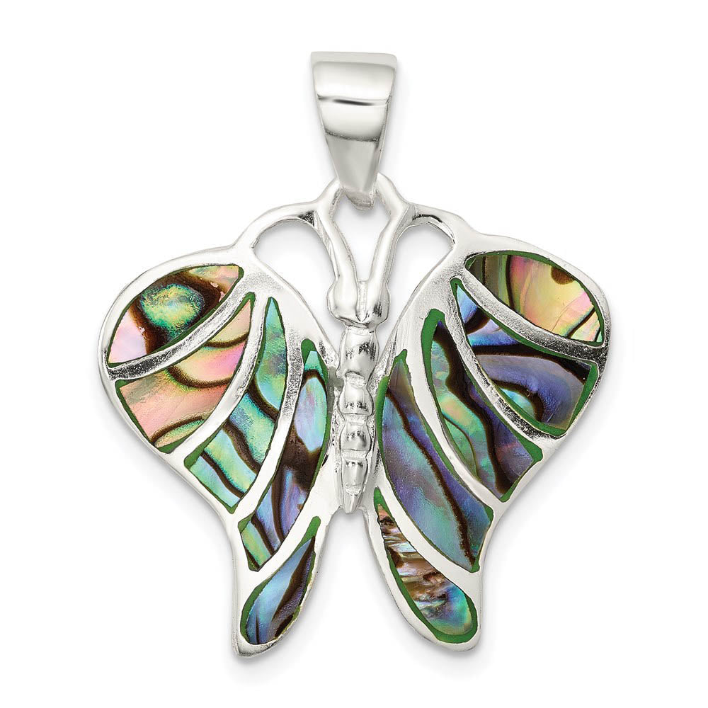 Sterling Silver and Abalone Butterfly Pendant, 25mm, Item P11792 by The Black Bow Jewelry Co.