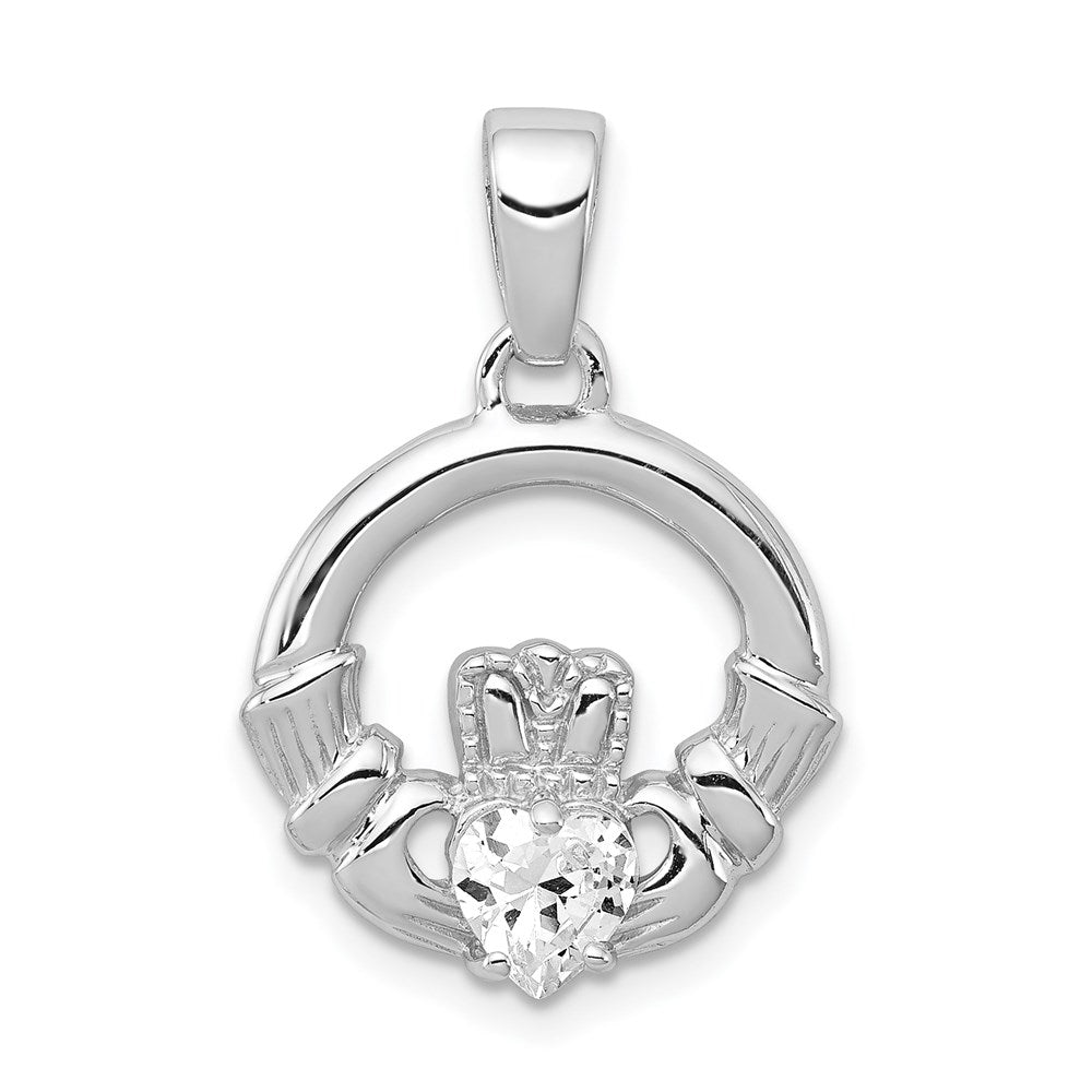 Sterling Silver and Cubic Zirconia Claddagh Pendant, 15mm, Item P11796 by The Black Bow Jewelry Co.