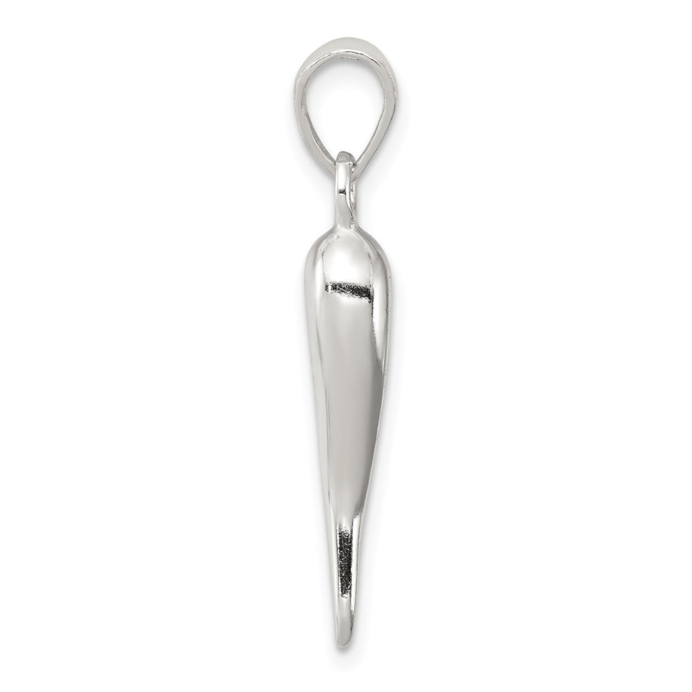 Alternate view of the Sterling Silver 3D Polished Italian Horn Pendant, 4 x 30mm by The Black Bow Jewelry Co.