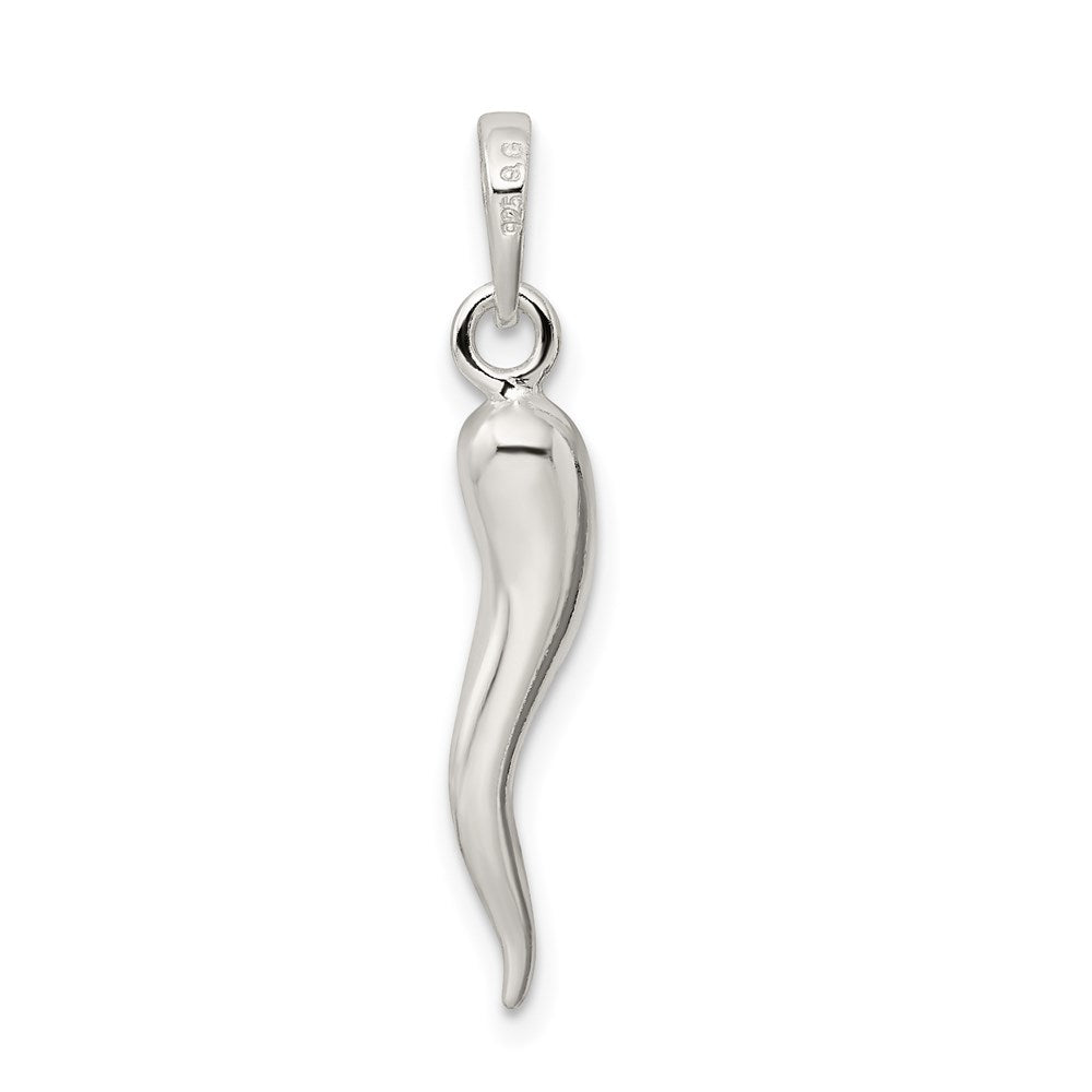 Alternate view of the Sterling Silver 3D Polished Italian Horn Pendant, 4 x 30mm by The Black Bow Jewelry Co.