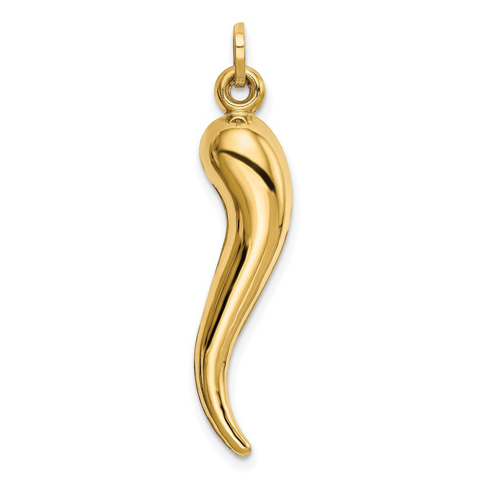 Alternate view of the 14k Yellow Gold Large 3D Hollow Italian Horn Pendant, 7 x 35mm by The Black Bow Jewelry Co.