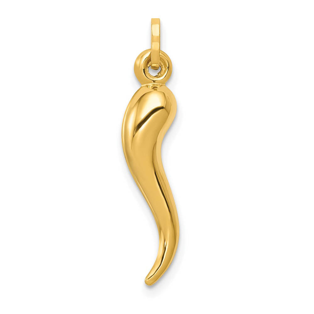 14k Yellow Gold 3D Hollow Italian Horn Pendant, 5 x 28mm, Item P11801 by The Black Bow Jewelry Co.