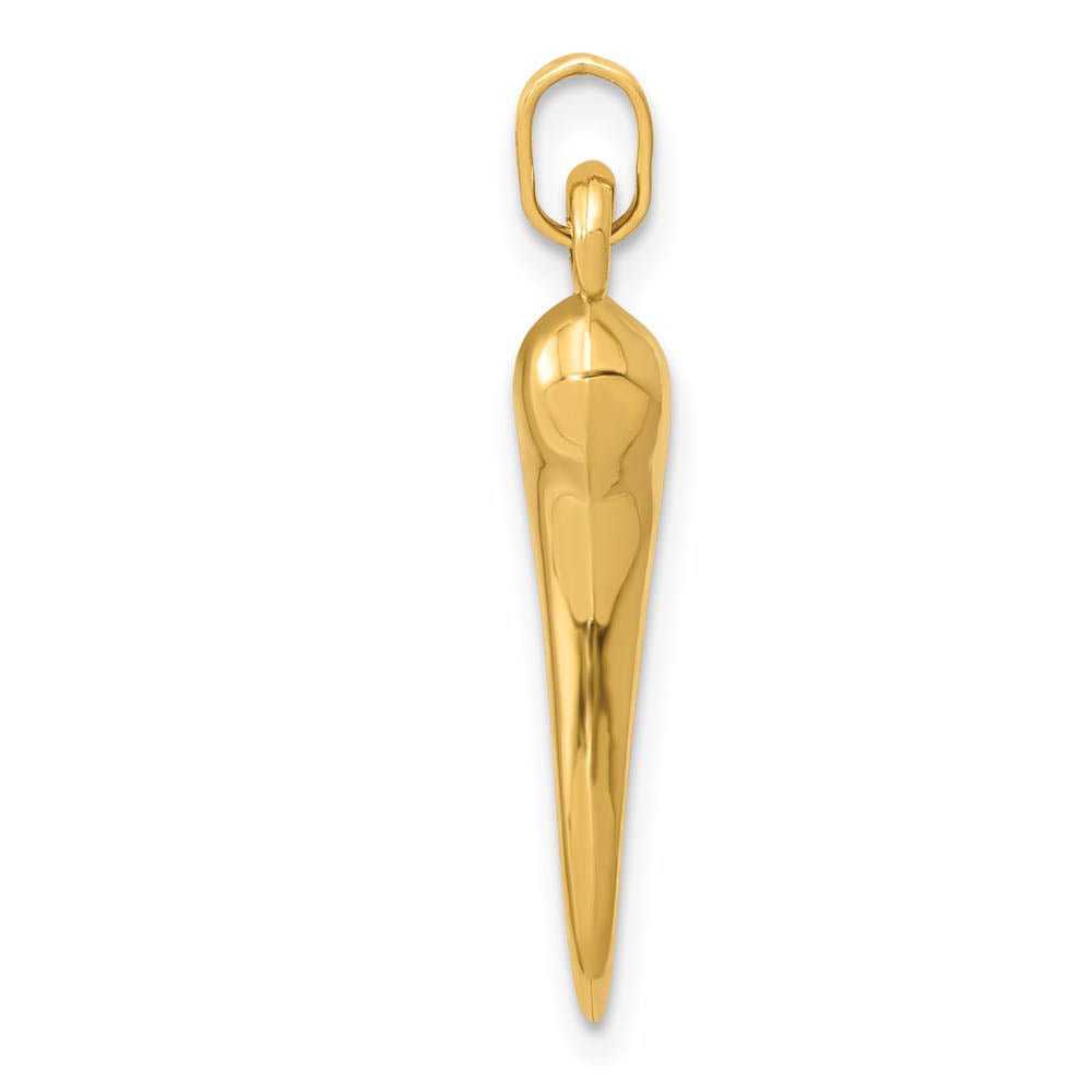 Alternate view of the 14k Yellow Gold 3D Hollow Italian Horn Pendant, 5 x 28mm by The Black Bow Jewelry Co.