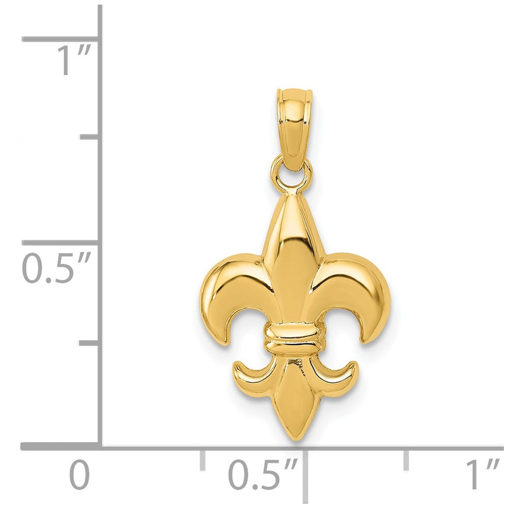 Alternate view of the 14k Yellow Gold Small Polished Fleur De Lis Pendant by The Black Bow Jewelry Co.
