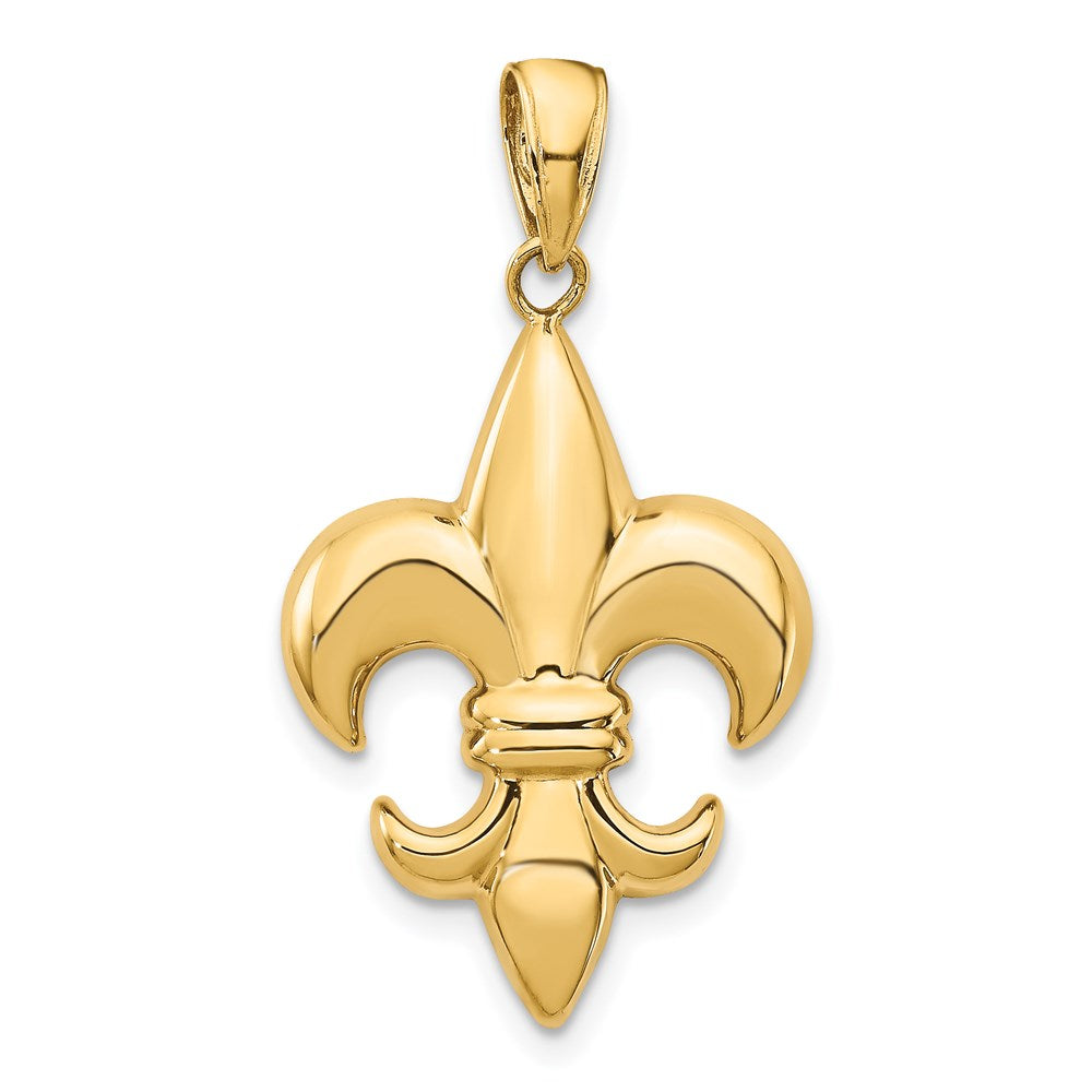 14k Yellow Gold Medium Polished Fleur De Lis Pendant, Item P11804 by The Black Bow Jewelry Co.
