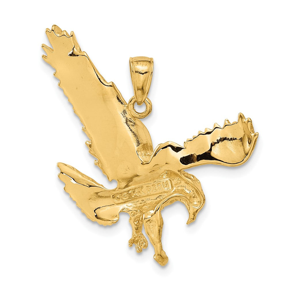 Alternate view of the 14k Yellow Gold Textured Landing Eagle Pendant by The Black Bow Jewelry Co.